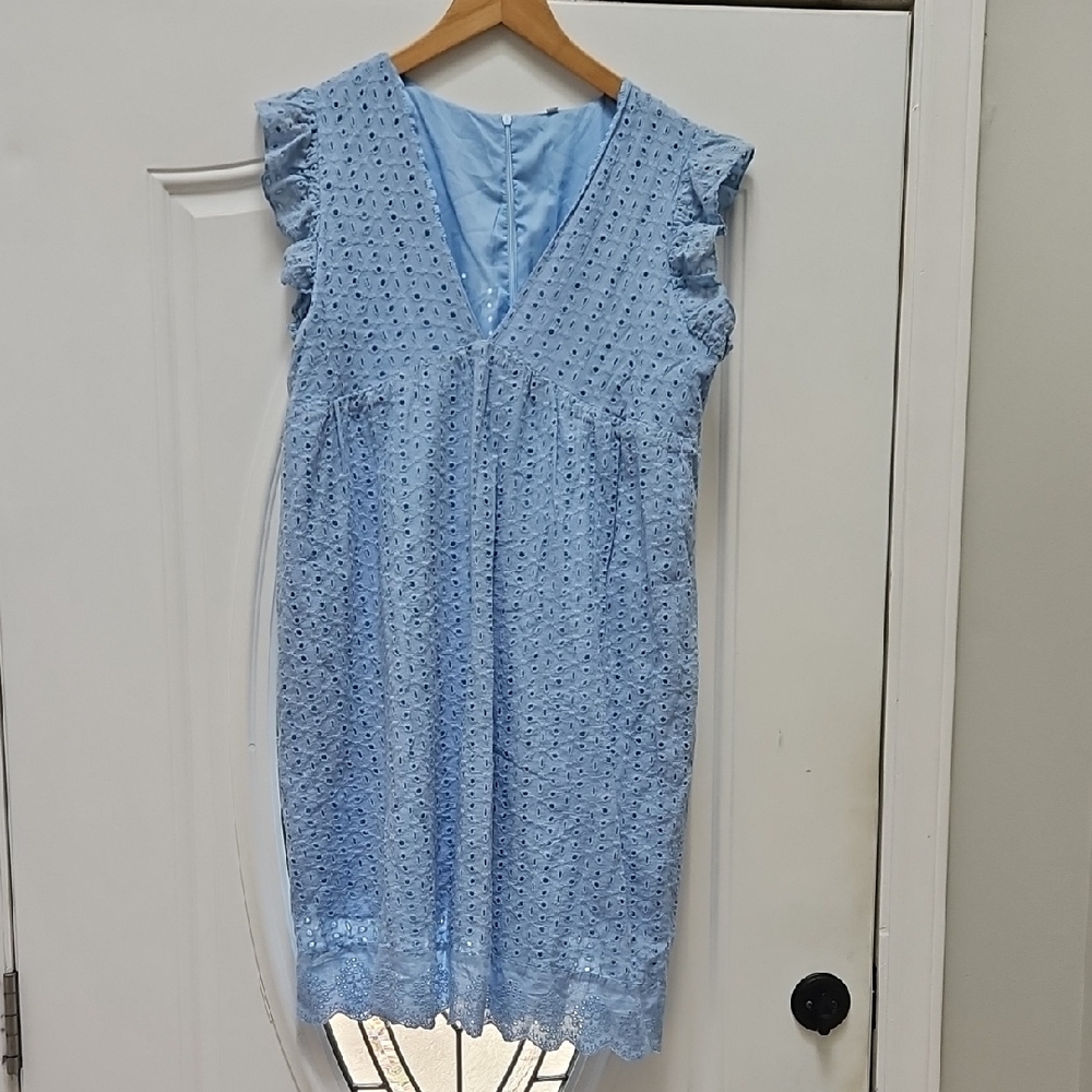 Light Blue Eyelet V-Neck Sundress